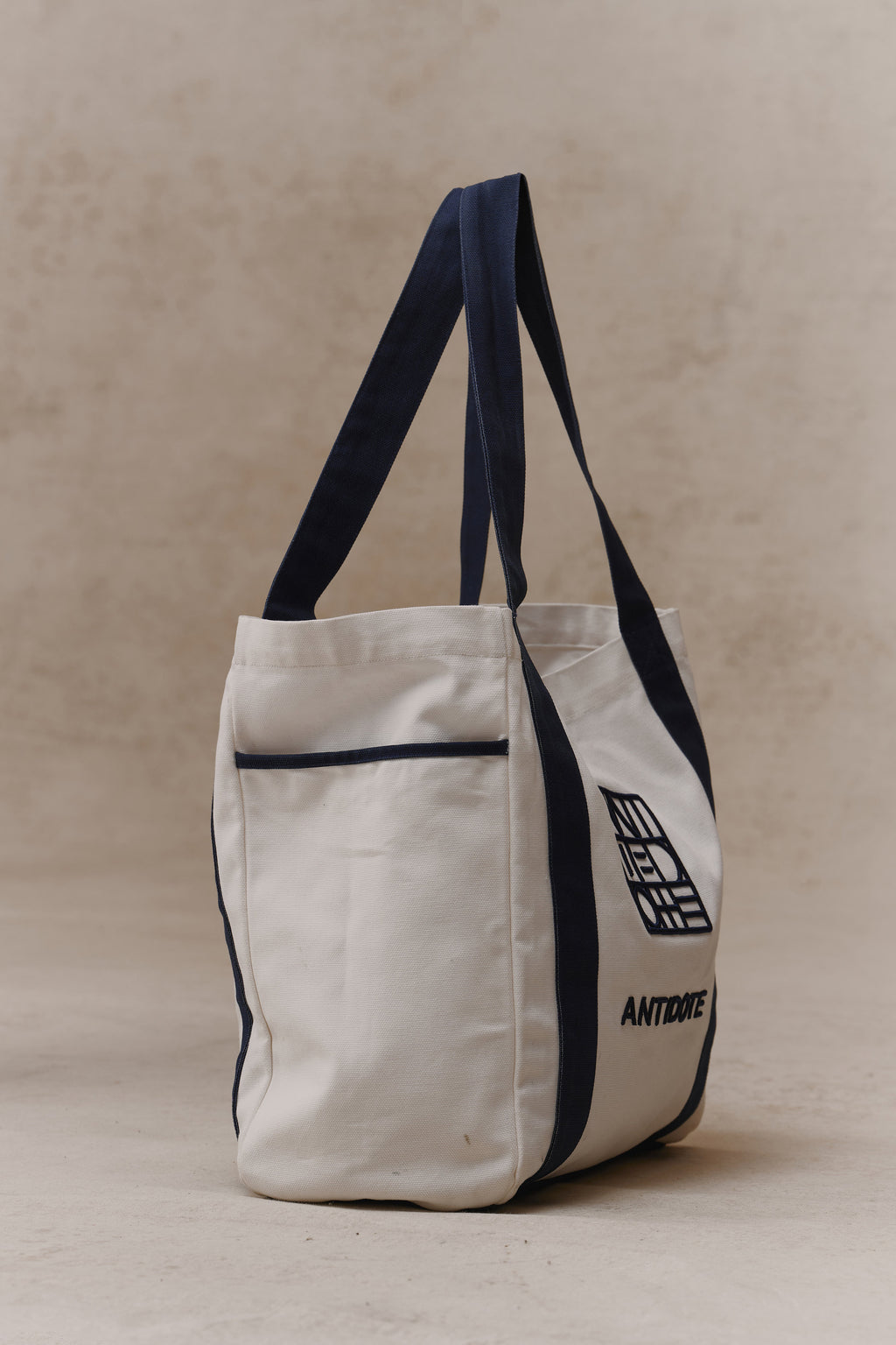 The Antidote Two Tone Tote in Ocean Blue, side view
